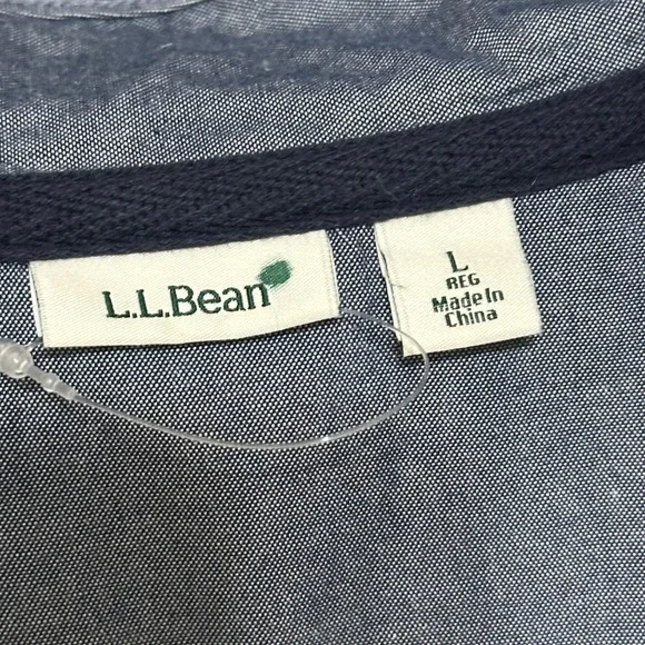 L.L.Bean Long Sleeve Striped Polo Shirt Womens L Cream Navy Preppy Old Money - Picture 3 of 6